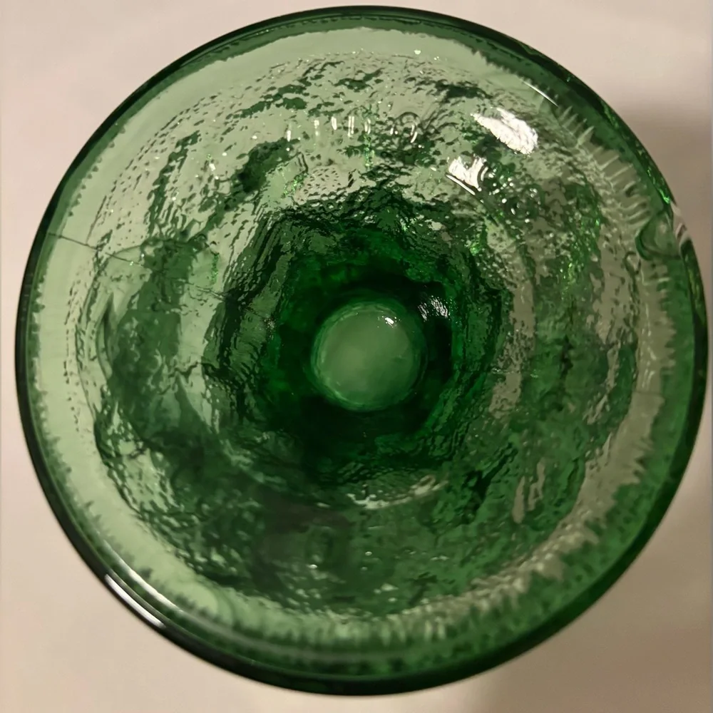 Vintage E.O. Brody Co. Crinkle Green Textured Glass Pedestal Goblet Vase Dish